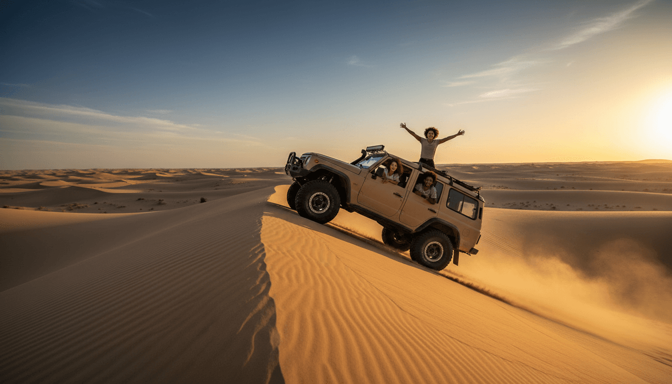 متعة التزلج على الرمال في الصحراء